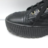 Chanel Platform High Top Sneakers Black Leather Size 38