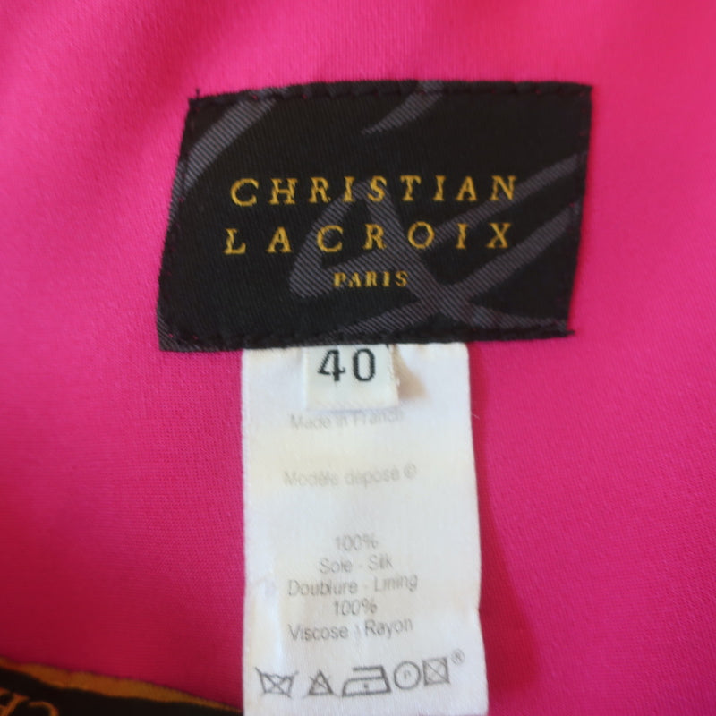 Christian Lacroix One Shoulder Side-Tie Dress Fuchsia Silk Size 40