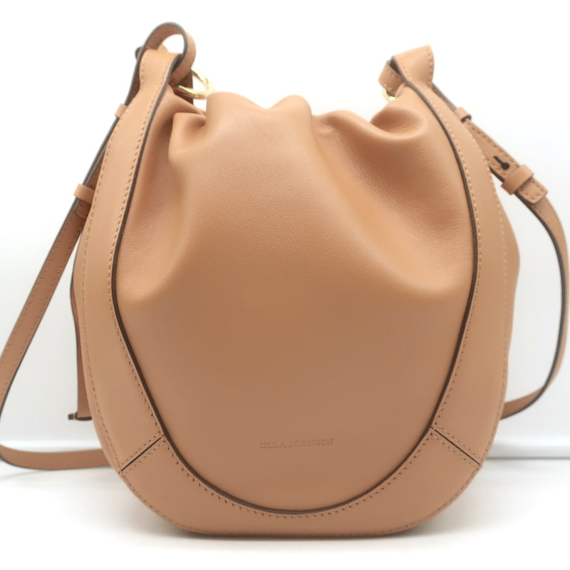 Ulla Johnson Hilma Drawstring Bucket Bag Beige Leather Medium Crossbody NEW