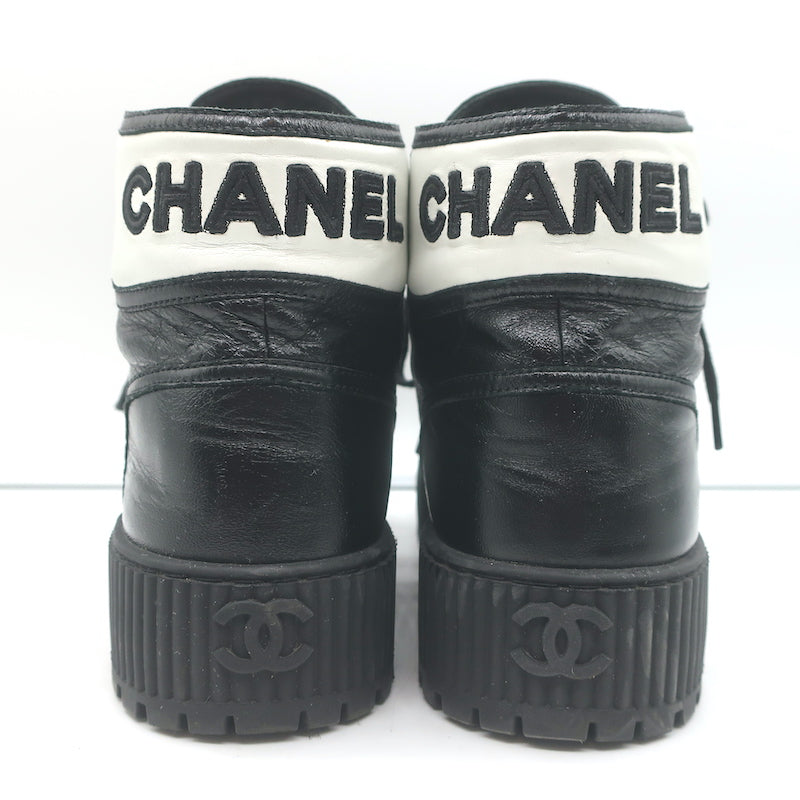 Chanel Platform High Top Sneakers Black Leather Size 38