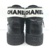 Chanel Platform High Top Sneakers Black Leather Size 38