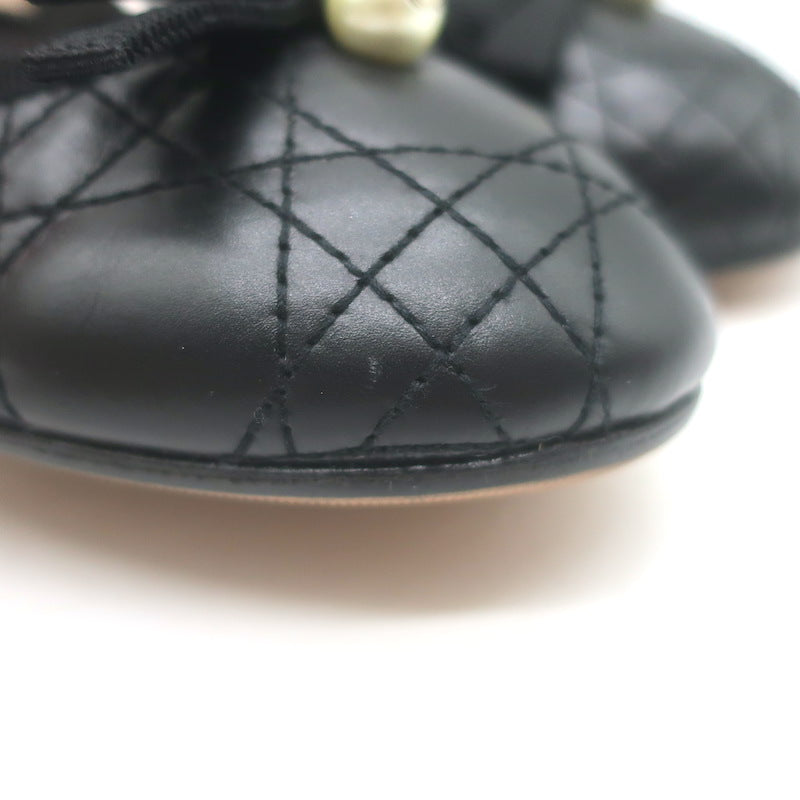 Christian Dior Ballet Slingback Pumps Black Quilted Cannage Leather Size 37