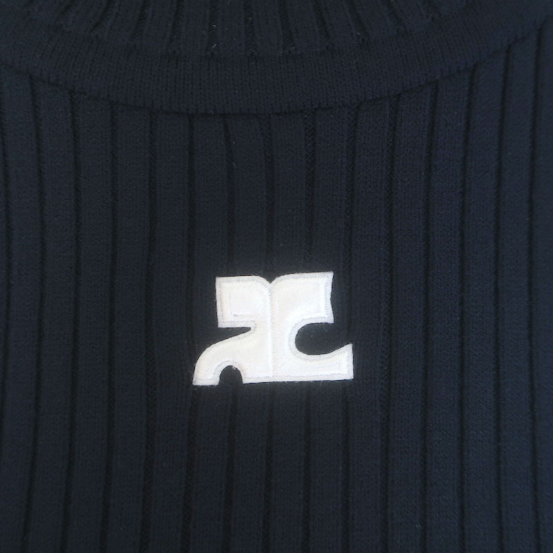 Courreges Re-Edition Ribbed Knit Turtleneck Top Navy Size 3