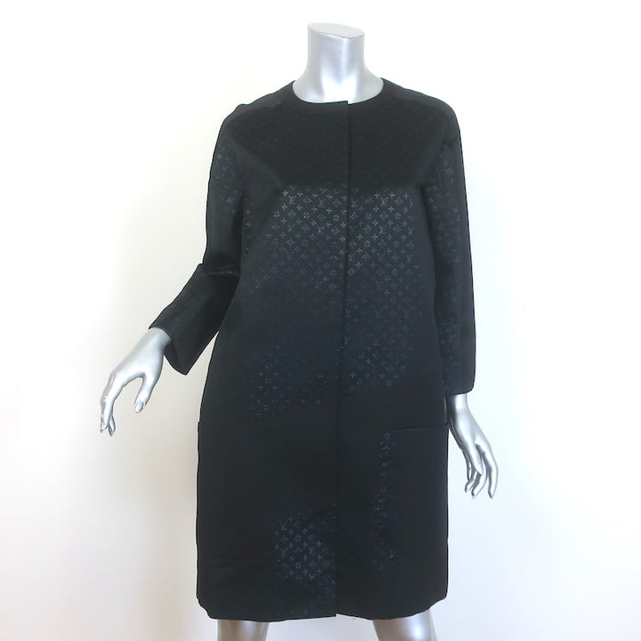 Louis Vuitton Monogram Satin Coat Black Silk-Blend Size 38