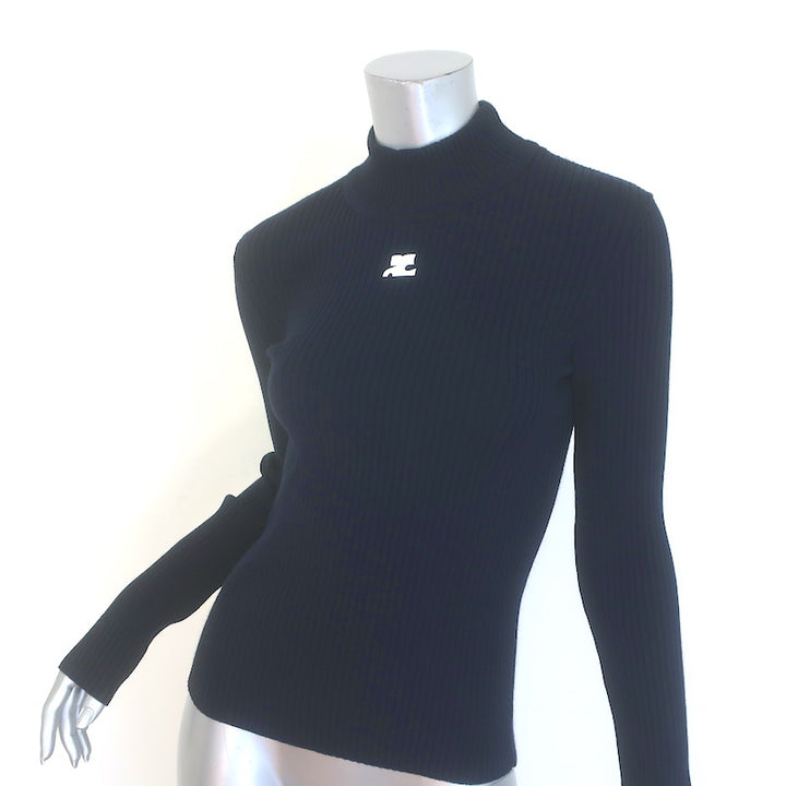 Courreges Re-Edition Ribbed Knit Turtleneck Top Navy Size 3