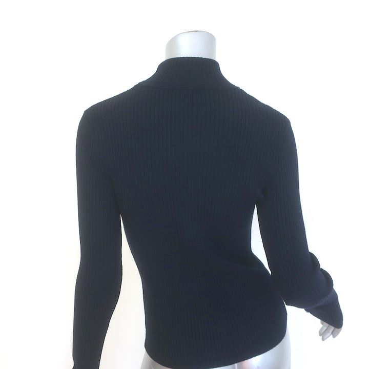 Courreges Re-Edition Ribbed Knit Turtleneck Top Navy Size 3