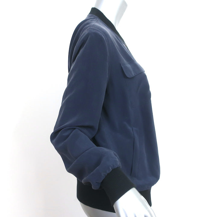 Equipment Silk Bomber Jacket Navy Size Small