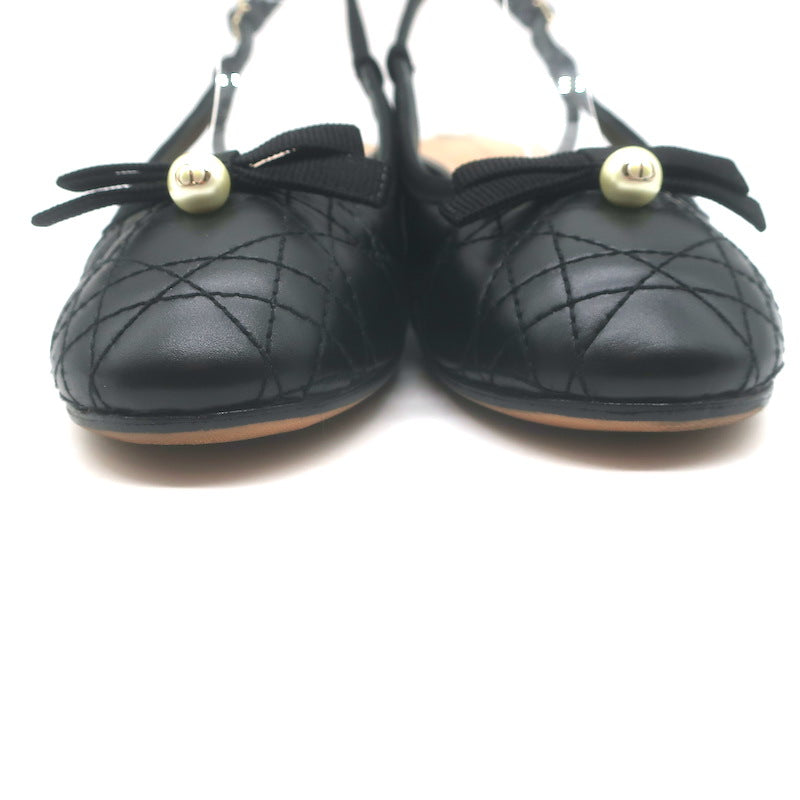 Christian Dior Ballet Slingback Pumps Black Quilted Cannage Leather Size 37