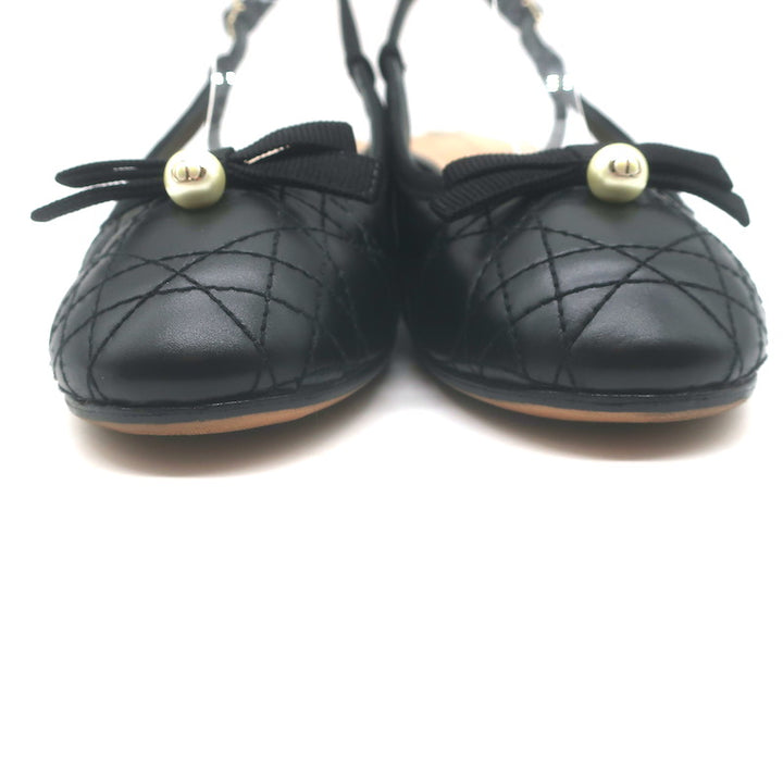 Christian Dior Ballet Slingback Pumps Black Quilted Cannage Leather Size 37