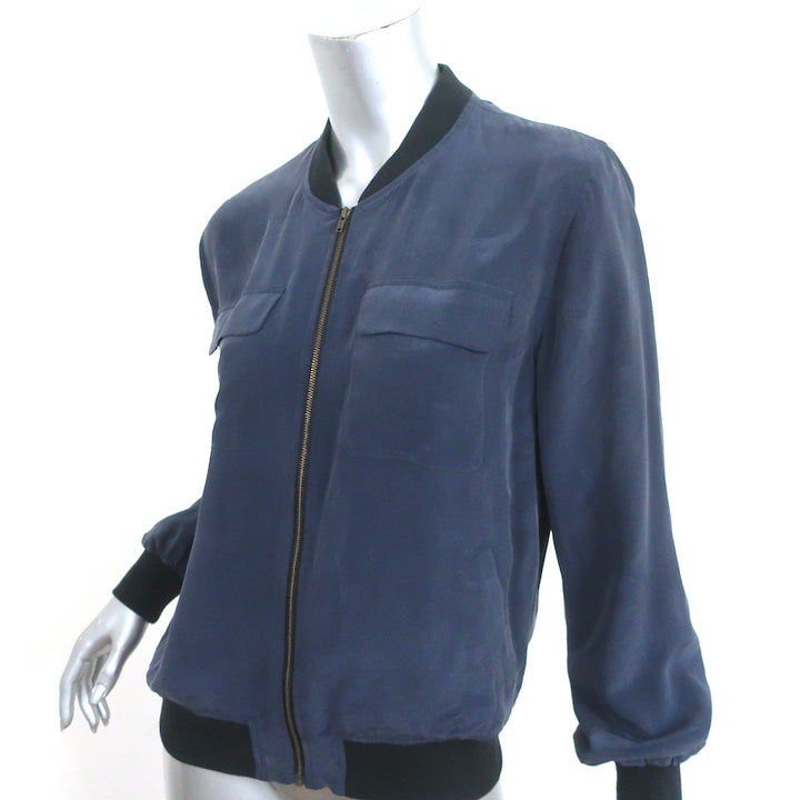 Equipment Silk Bomber Jacket Navy Size Small
