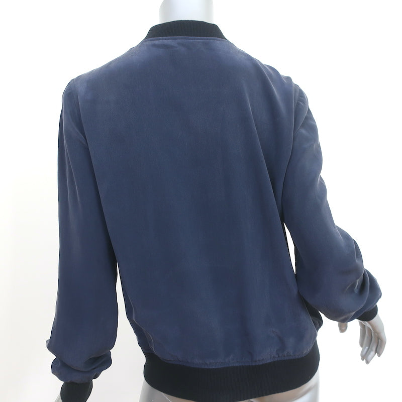 Equipment Silk Bomber Jacket Navy Size Small