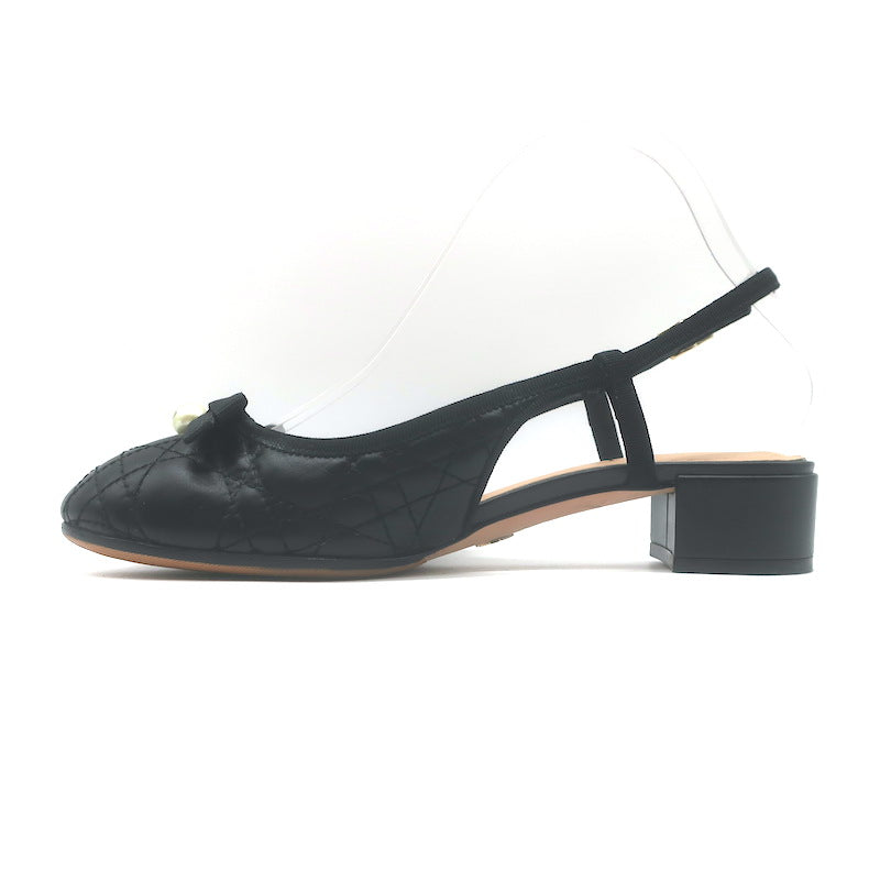 Christian Dior Ballet Slingback Pumps Black Quilted Cannage Leather Size 37