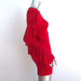 Balmain Button-Shoulder Ruffle Sleeve Tunic Top Red Jersey Size 42 NEW