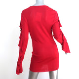 Balmain Button-Shoulder Ruffle Sleeve Tunic Top Red Jersey Size 42 NEW