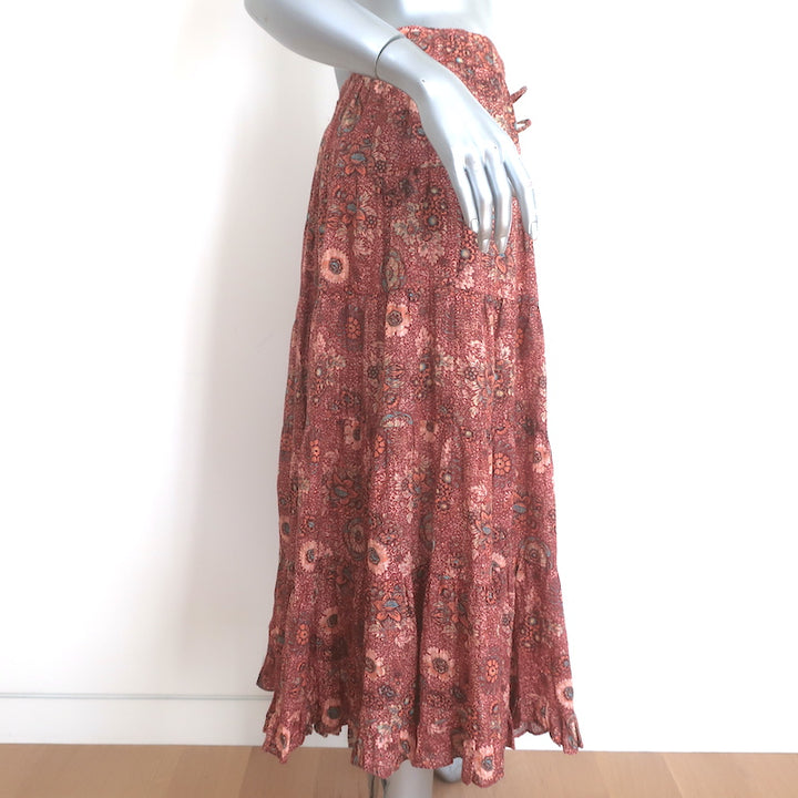 Ulla Johnson Verity Tiered Midi Skirt Rosebud Floral Print Cotton-Blend Size 6
