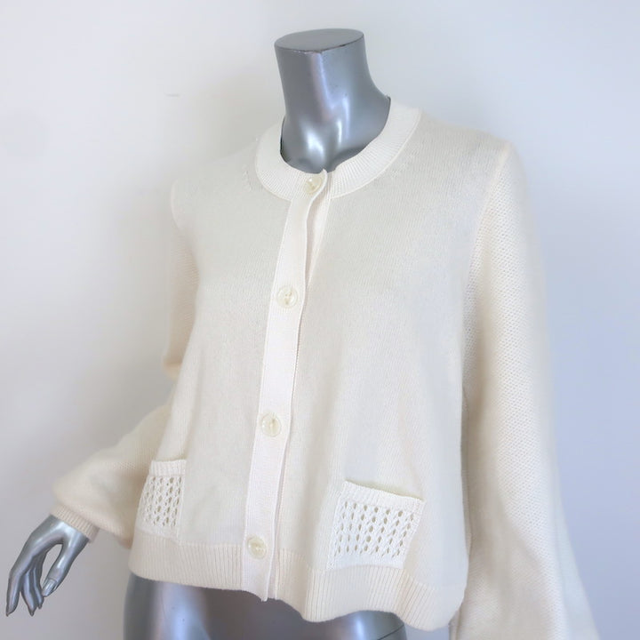 Dorothee Schumacher Seductive Lace Blouson-Sleeve Cardigan Cream Size 4