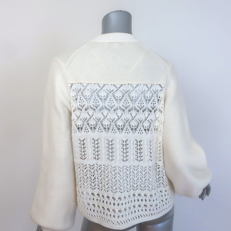 Dorothee Schumacher Seductive Lace Blouson-Sleeve Cardigan Cream Size 4