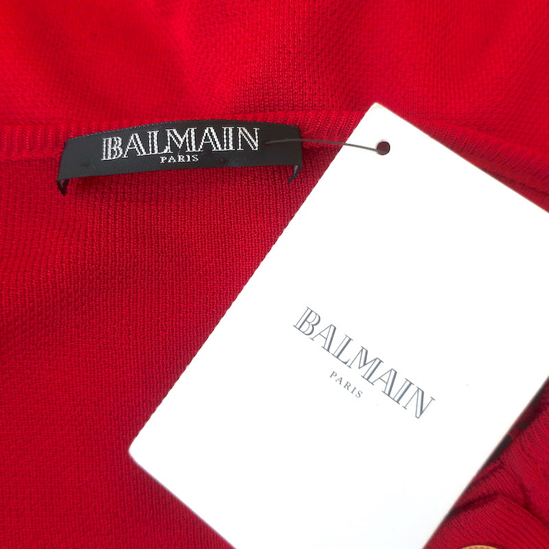 Balmain Button-Shoulder Ruffle Sleeve Tunic Top Red Jersey Size 42 NEW