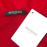 Balmain Button-Shoulder Ruffle Sleeve Tunic Top Red Jersey Size 42 NEW