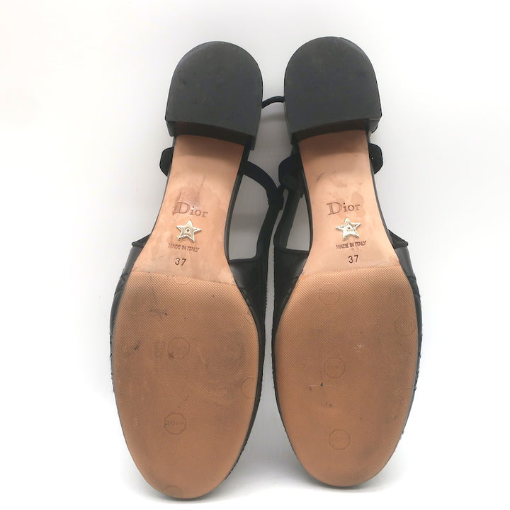 Christian Dior Ballet Slingback Pumps Black Quilted Cannage Leather Size 37