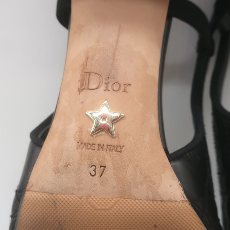 Christian Dior Ballet Slingback Pumps Black Quilted Cannage Leather Size 37