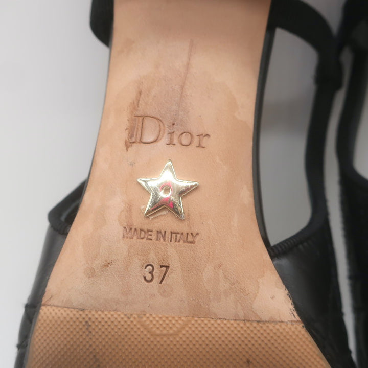 Christian Dior Ballet Slingback Pumps Black Quilted Cannage Leather Size 37