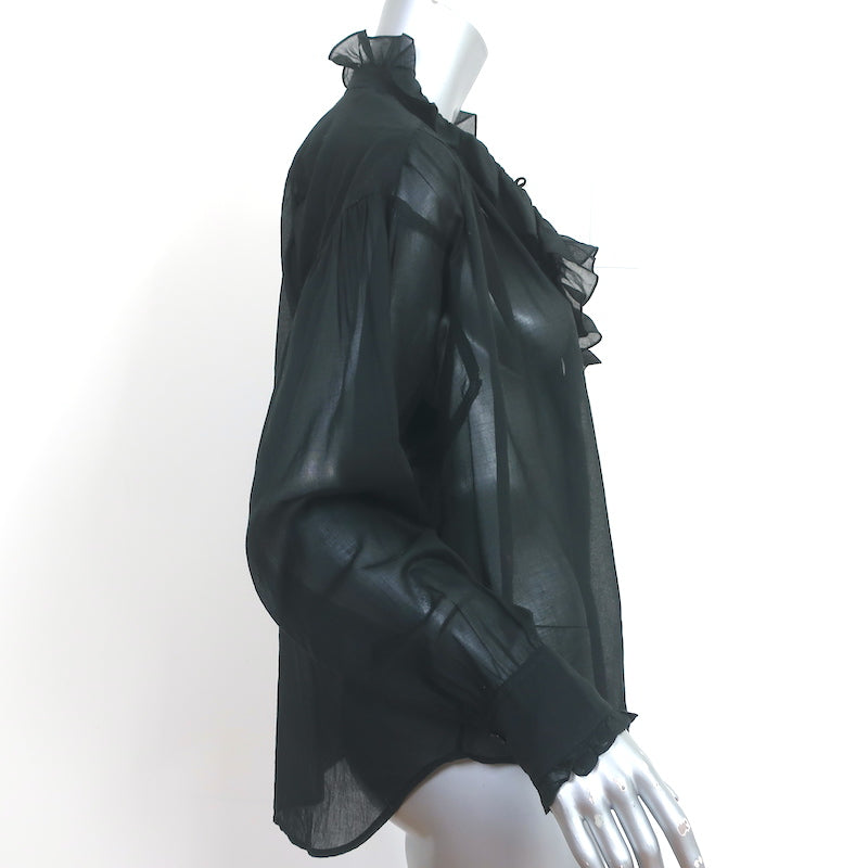 Isabel Marant Etoile Pamias Ruffle Blouse Black Cotton Size 34 Long Sleeve Top