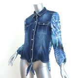 Alberto Makali Button Down Shirt Blue Denim & Printed Crepe Size Medium
