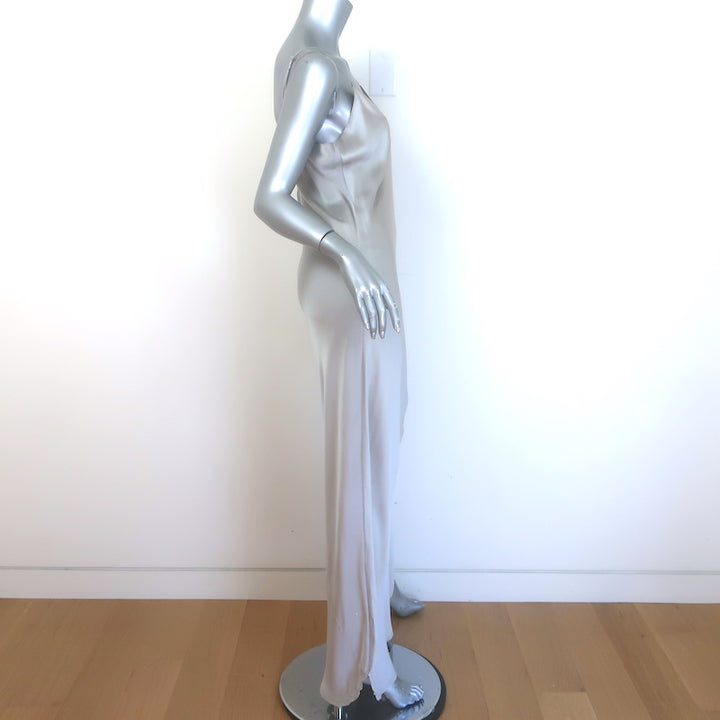 Nili Lotan Cami Gown Silver Satin Size Large V-Neck Maxi Dress