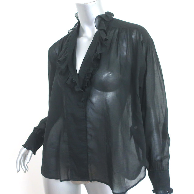 Isabel Marant Etoile Pamias Ruffle Blouse Black Cotton Size 34 Long Sleeve Top
