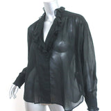 Isabel Marant Etoile Pamias Ruffle Blouse Black Cotton Size 34 Long Sleeve Top