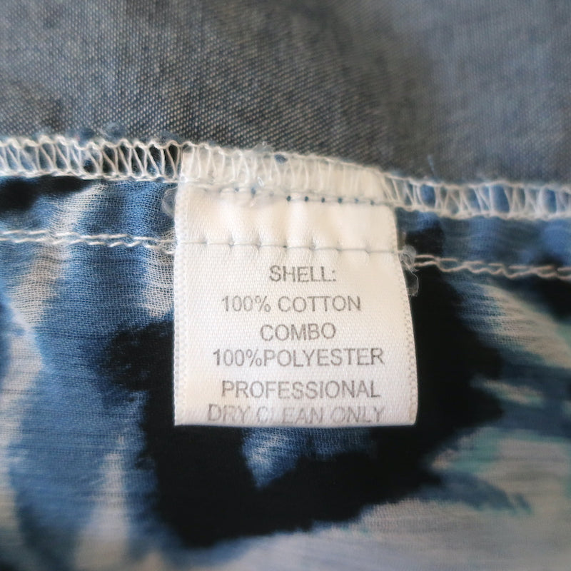 Alberto Makali Button Down Shirt Blue Denim &amp; Printed Crepe Size Medium