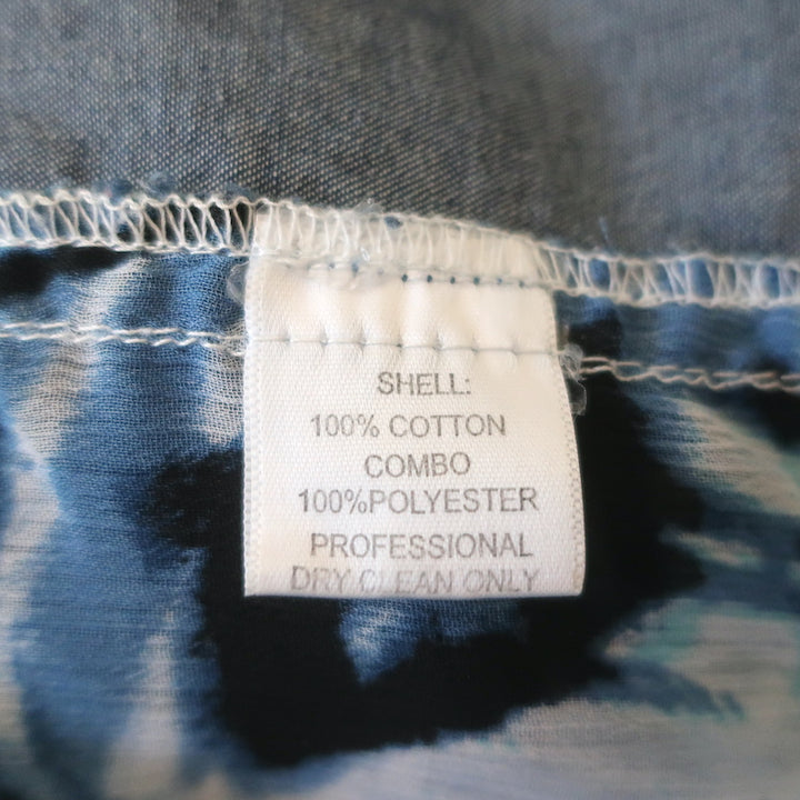 Alberto Makali Button Down Shirt Blue Denim &amp; Printed Crepe Size Medium