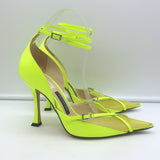 Jimmy Choo x Mugler Ankle Strap Pumps Neon Yellow Patent Leather Size 37.5