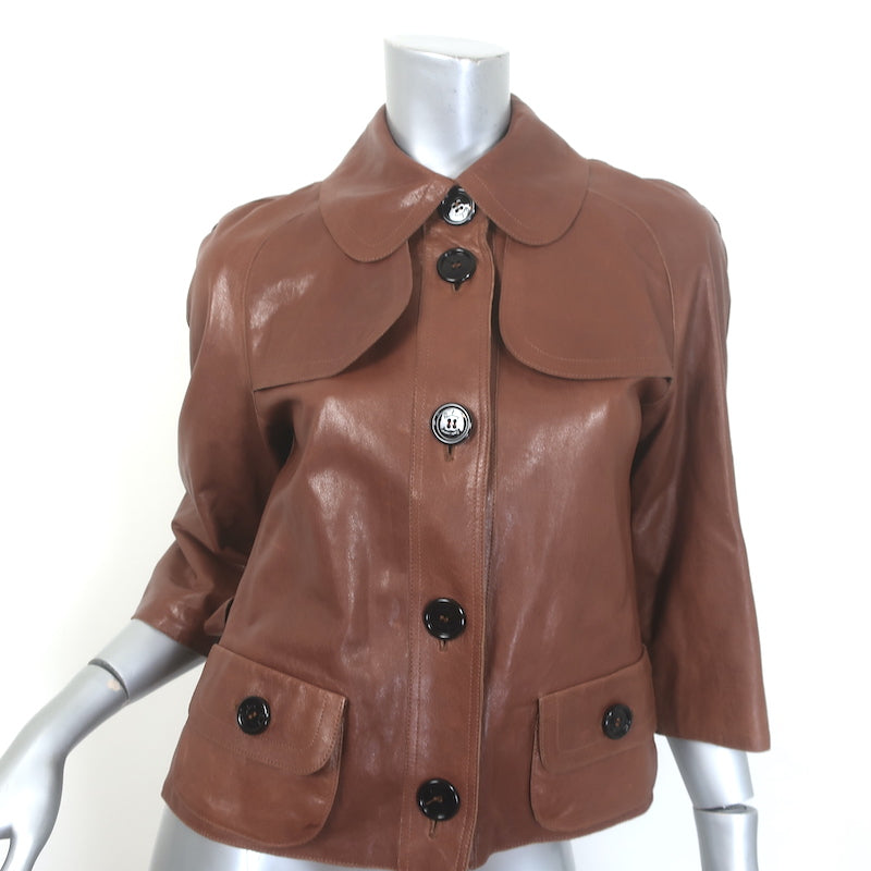 Burberry London belted short leather trench jacket in brown, authentic pre-owned luxury (size US 4)