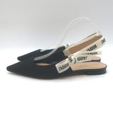 Christian Dior J'Adior Slingback Flats Black Technical Fabric Size 37
