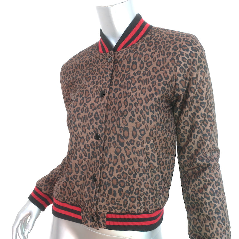 R13 Leopard Print Shrunken Roadie Jacket Brown Size Medium