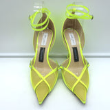 Jimmy Choo x Mugler Ankle Strap Pumps Neon Yellow Patent Leather Size 37.5