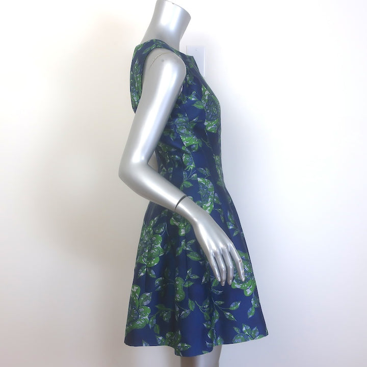 Oscar de la Renta Floral Jacquard Sleeveless Fit &amp; Flare Mini Dress Navy Size 2