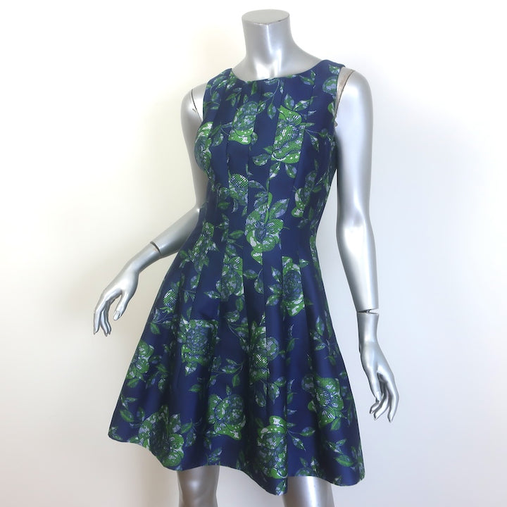 Oscar de la Renta Floral Jacquard Sleeveless Fit &amp; Flare Mini Dress Navy Size 2