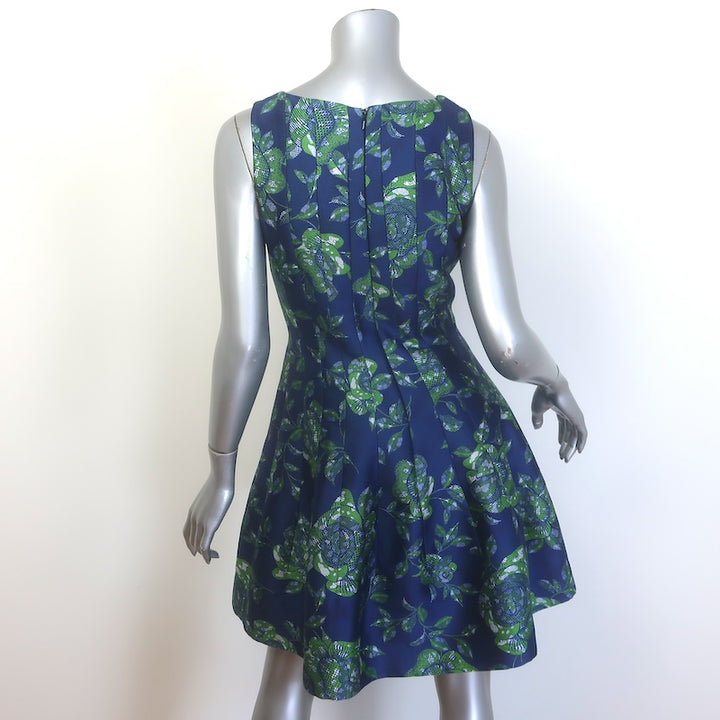 Oscar de la Renta Floral Jacquard Sleeveless Fit &amp; Flare Mini Dress Navy Size 2