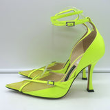 Jimmy Choo x Mugler Ankle Strap Pumps Neon Yellow Patent Leather Size 37.5