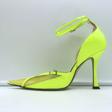 Jimmy Choo x Mugler Ankle Strap Pumps Neon Yellow Patent Leather Size 37.5