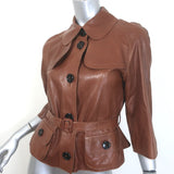 Burberry London brown belted leather short trench jacket, authentic pre-owned with gentle wear