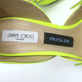 Jimmy Choo x Mugler Ankle Strap Pumps Neon Yellow Patent Leather Size 37.5