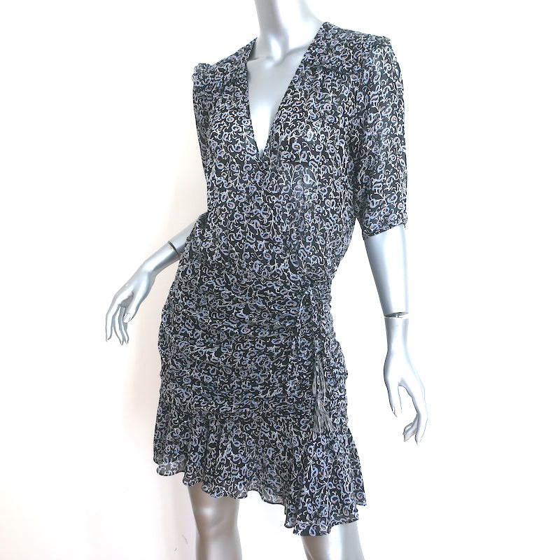 Veronica Beard Dakota Ruched Mini Dress Black Printed Silk Chiffon Size 6