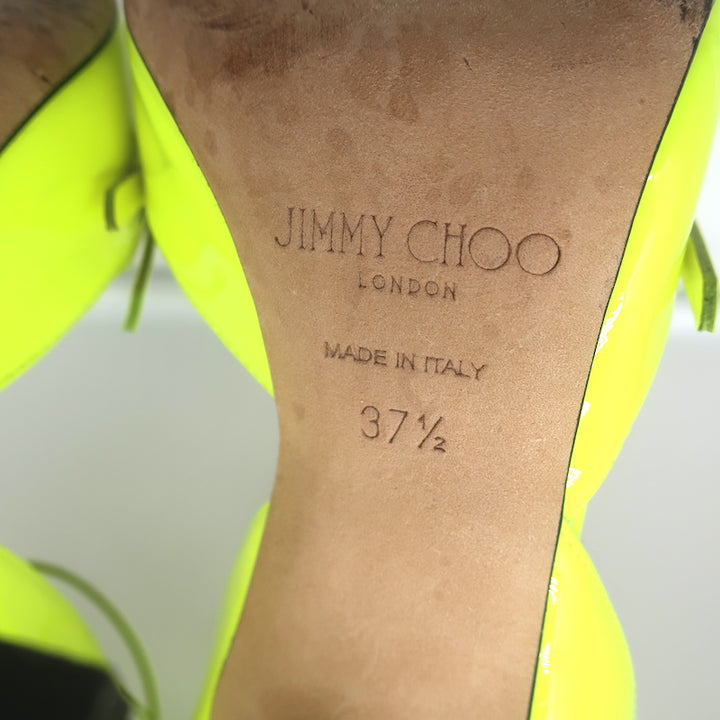 Jimmy Choo x Mugler Ankle Strap Pumps Neon Yellow Patent Leather Size 37.5