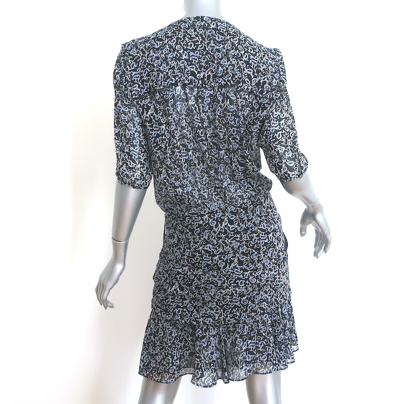 Veronica Beard Dakota Ruched Mini Dress Black Printed Silk Chiffon Size 6