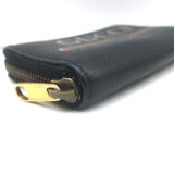Gucci Logo Zip-Around Card Case Wallet Black Grained Leather