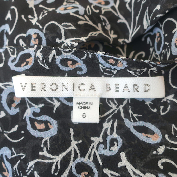 Veronica Beard Dakota Ruched Mini Dress Black Printed Silk Chiffon Size 6